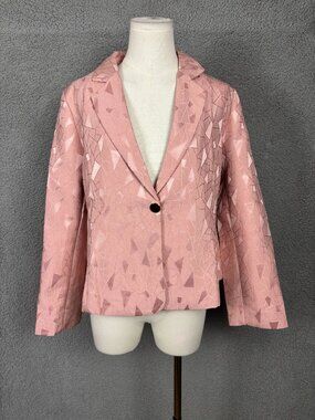 Beninos Women's Blazer Geometric Pattern Single Button Closure Size Lg Pink NWTs